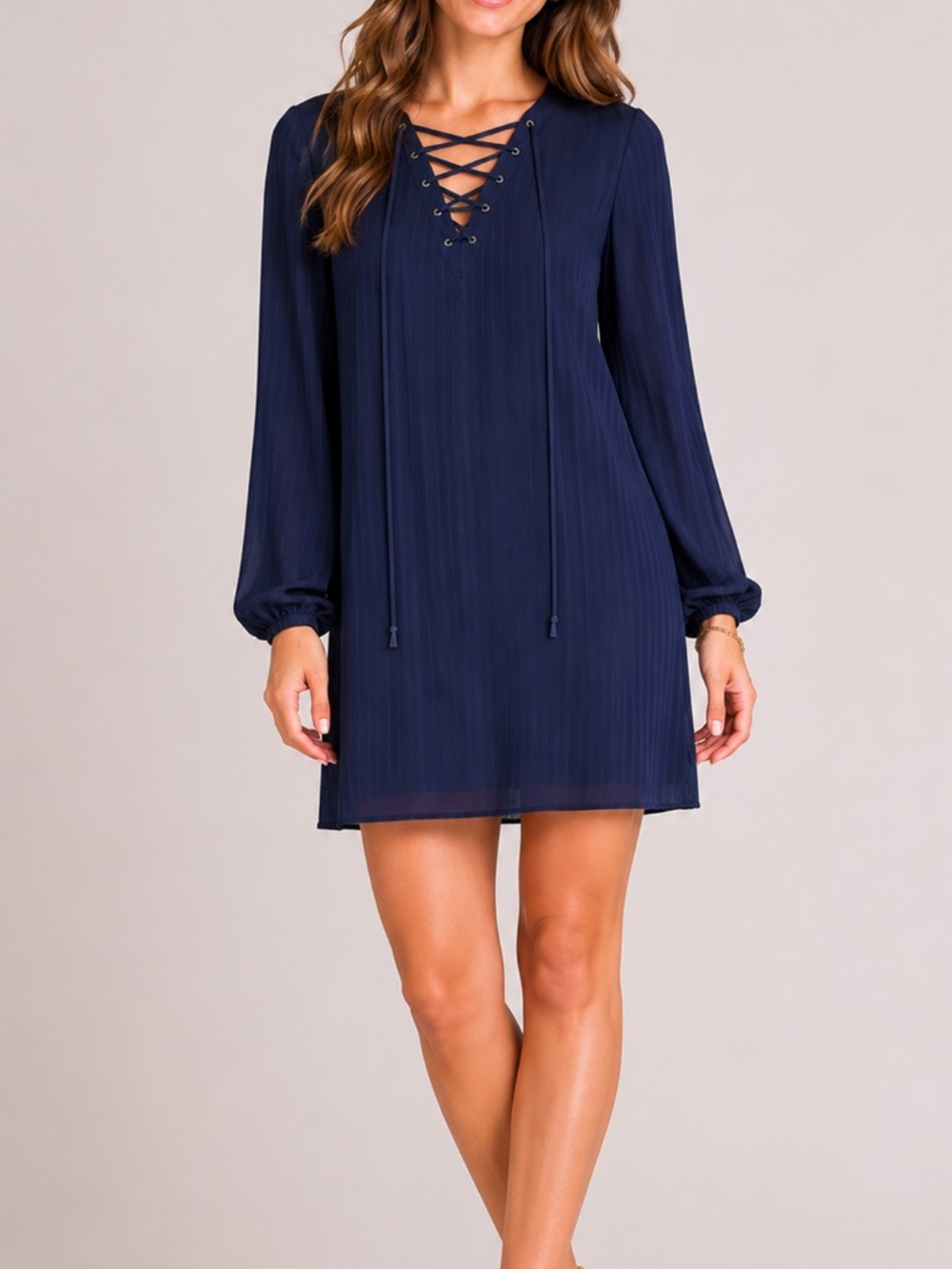 BCBGeneration Navy Lace Up Long Sleeve Shift Mini Dress XS